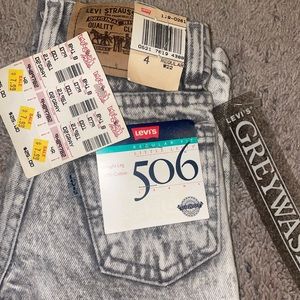 Vintage Little Levi’s from Miller’s Outpost. 
Grey wash 506. Size 4R
Brand new